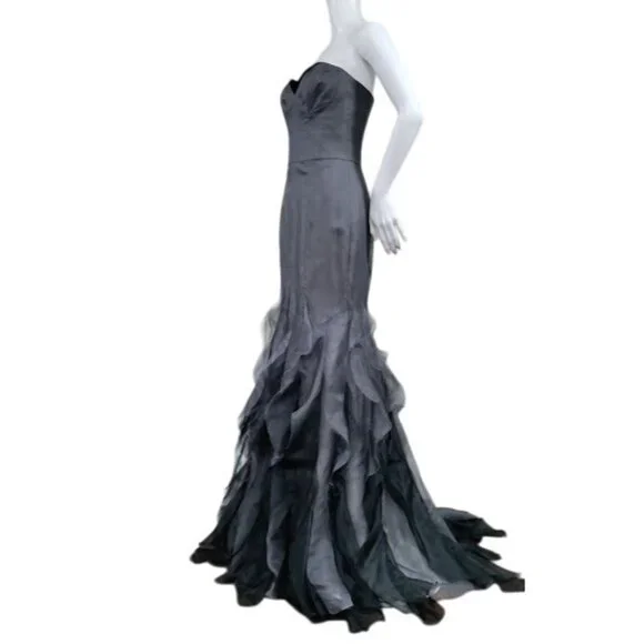 Luxury Whymisy Goth Rocker Glam Festival Mermaid Ruffle Long Gown Gray Womens S - Picture 2 of 14